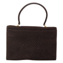 BALLY Quilted Hand Bag Suede Dark Brown Gold Auth BA1446-2