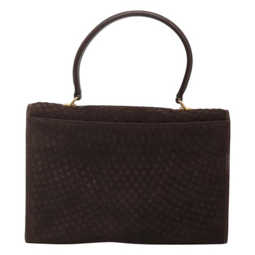 BALLY Quilted Hand Bag Suede Dark Brown Gold Auth BA1446 - 0