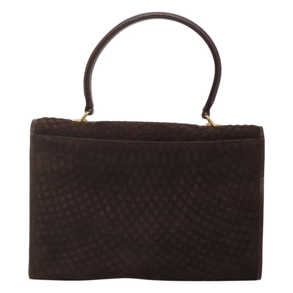 BALLY Quilted Hand Bag Suede Dark Brown Gold Auth BA1446