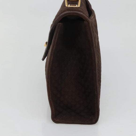 BALLY Quilted Hand Bag Suede Dark Brown Gold Auth BA1446