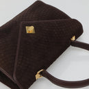 BALLY Quilted Hand Bag Suede Dark Brown Gold Auth BA1446-6
