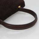 BALLY Quilted Hand Bag Suede Dark Brown Gold Auth BA1446-7