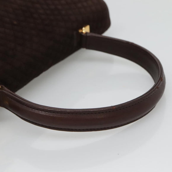 BALLY Quilted Hand Bag Suede Dark Brown Gold Auth BA1446