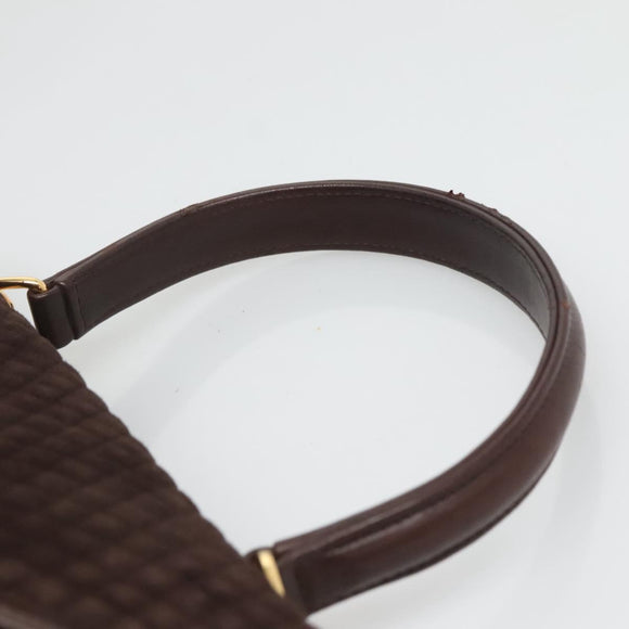 BALLY Quilted Hand Bag Suede Dark Brown Gold Auth BA1446