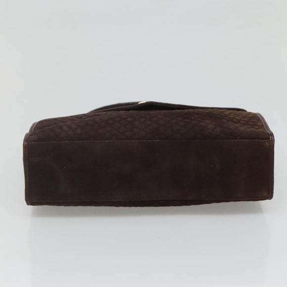 BALLY Quilted Hand Bag Suede Dark Brown Gold Auth BA1446