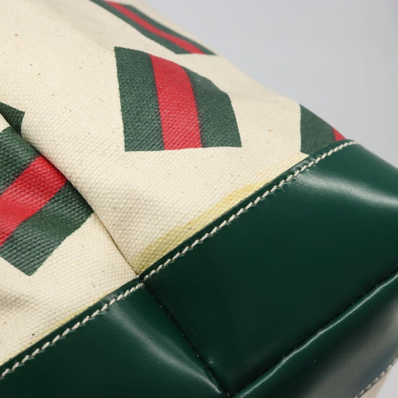 GUCCI Web Sherry Line Tote Bag PVC Canvas Gold White Auth BA14461