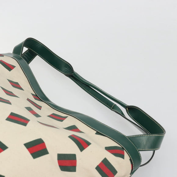 GUCCI Web Sherry Line Tote Bag PVC Canvas Gold White Auth BA14461