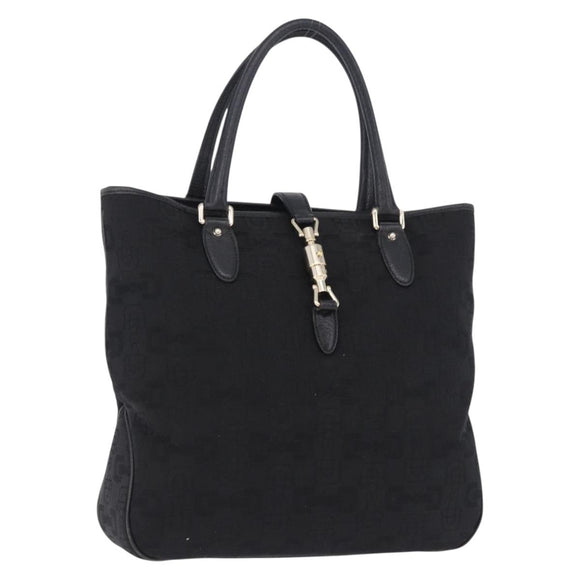 GUCCI Jackie Hand Bag Canvas Black Gold 145818 Auth BA14468A