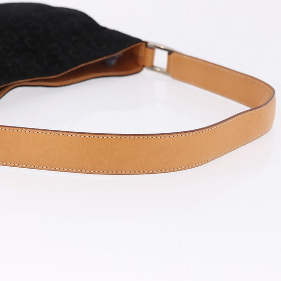 CELINE C Macadam Canvas Hand Bag Suede Black Silver Auth BA14469A