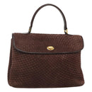 BALLY Quilted Hand Bag Suede Dark Brown Gold Auth BA1447-1