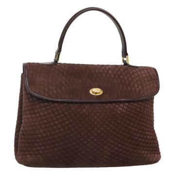 BALLY Quilted Hand Bag Suede Dark Brown Gold Auth BA1447