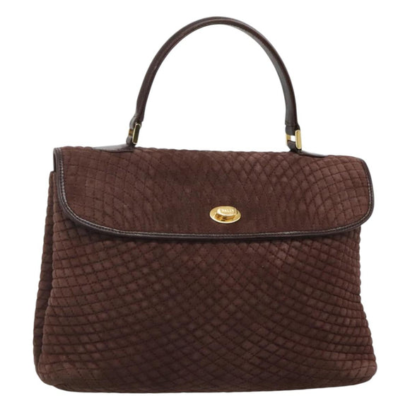 BALLY Quilted Hand Bag Suede Dark Brown Gold Auth BA1447