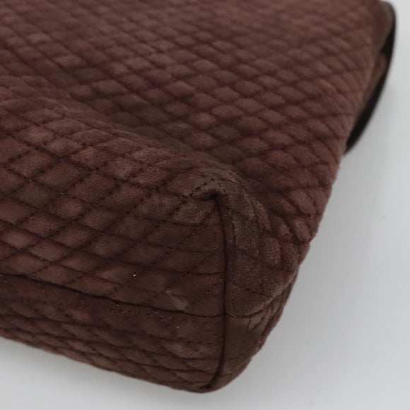 BALLY Quilted Hand Bag Suede Dark Brown Gold Auth BA1447