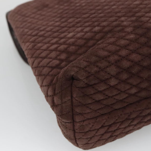 BALLY Quilted Hand Bag Suede Dark Brown Gold Auth BA1447