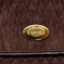 BALLY Quilted Hand Bag Suede Dark Brown Gold Auth BA1447-10