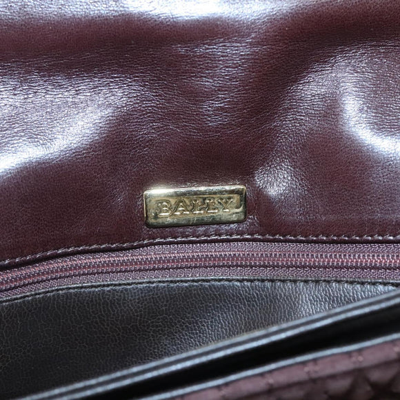 BALLY Quilted Hand Bag Suede Dark Brown Gold Auth BA1447