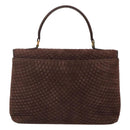 BALLY Quilted Hand Bag Suede Dark Brown Gold Auth BA1447-2