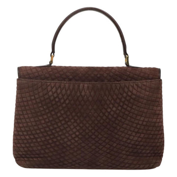 BALLY Quilted Hand Bag Suede Dark Brown Gold Auth BA1447 - 0