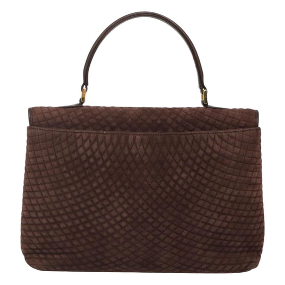 BALLY Quilted Hand Bag Suede Dark Brown Gold Auth BA1447