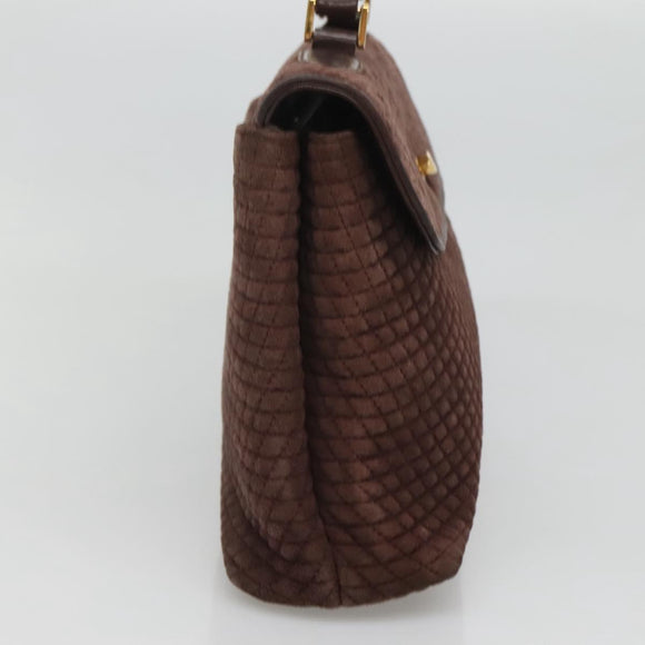 BALLY Quilted Hand Bag Suede Dark Brown Gold Auth BA1447