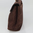 BALLY Quilted Hand Bag Suede Dark Brown Gold Auth BA1447-4
