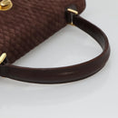 BALLY Quilted Hand Bag Suede Dark Brown Gold Auth BA1447-7