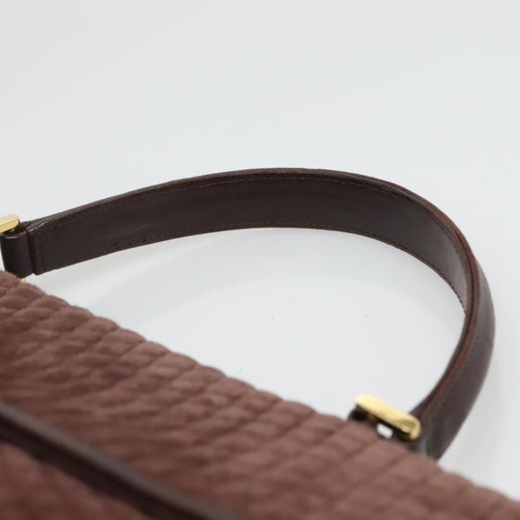 BALLY Quilted Hand Bag Suede Dark Brown Gold Auth BA1447