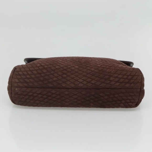 BALLY Quilted Hand Bag Suede Dark Brown Gold Auth BA1447