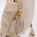 CHANEL Matelasse Shoulder Bag Lamb Skin White Gold CC Auth BA14472-18