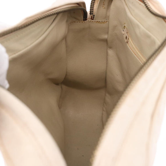 CHANEL Matelasse Shoulder Bag Lamb Skin White Gold CC Auth BA14472