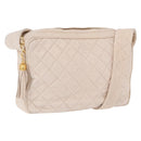 CHANEL Matelasse Shoulder Bag Lamb Skin White Gold CC Auth BA14472-1