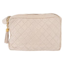 CHANEL Matelasse Shoulder Bag Lamb Skin White Gold CC Auth BA14472-13