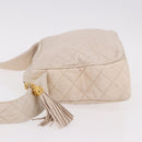 CHANEL Matelasse Shoulder Bag Lamb Skin White Gold CC Auth BA14472-4