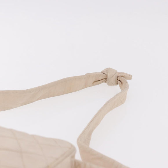 CHANEL Matelasse Shoulder Bag Lamb Skin White Gold CC Auth BA14472