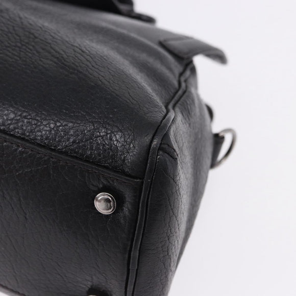 CARTIER Hand Bag Leather Black Silver Auth BA14473