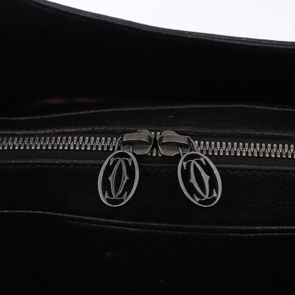 CARTIER Hand Bag Leather Black Silver Auth BA14473