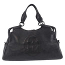 CARTIER Hand Bag Leather Black Silver Auth BA14473-2