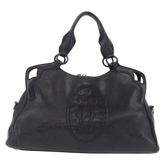 CARTIER Hand Bag Leather Black Silver Auth BA14473