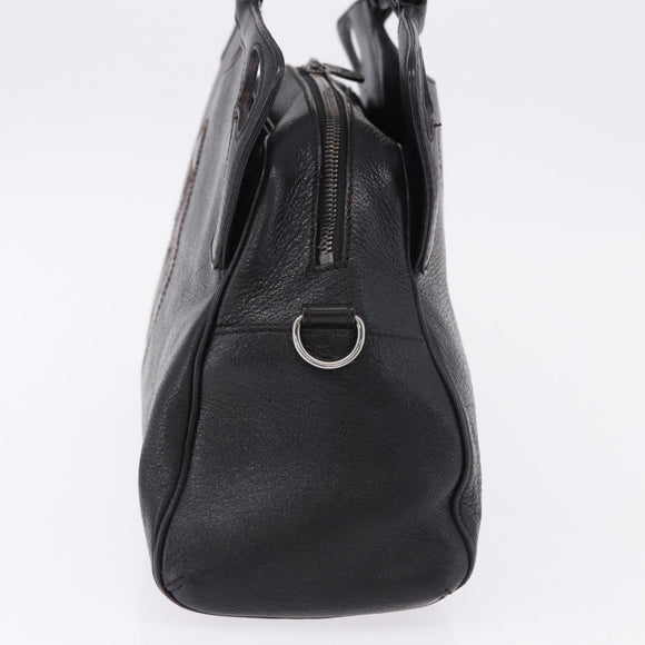 CARTIER Hand Bag Leather Black Silver Auth BA14473