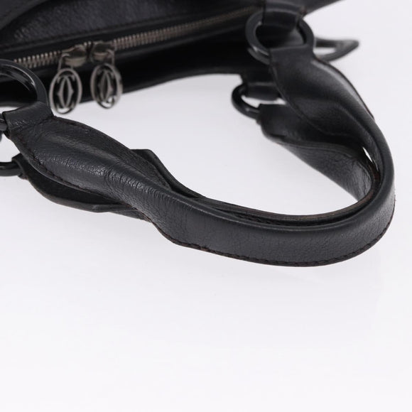 CARTIER Hand Bag Leather Black Silver Auth BA14473