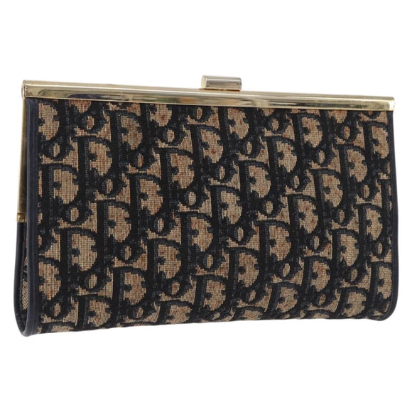 Christian Dior Trotter Canvas Clutch Bag Navy Gold Auth BA14475