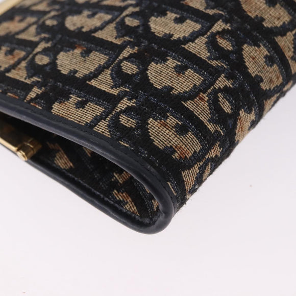 Christian Dior Trotter Canvas Clutch Bag Navy Gold Auth BA14475