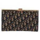 Christian Dior Trotter Canvas Clutch Bag Navy Gold Auth BA14475-2