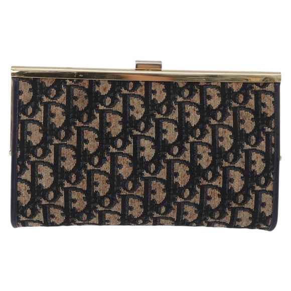 Christian Dior Trotter Canvas Clutch Bag Navy Gold Auth BA14475