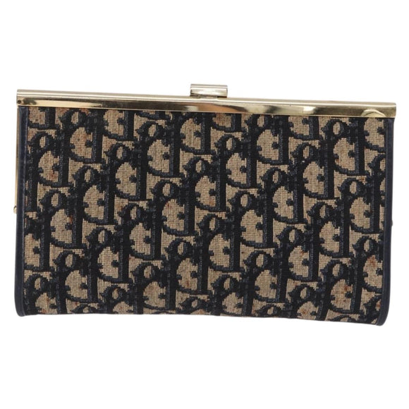 Christian Dior Trotter Canvas Clutch Bag Navy Gold Auth BA14475