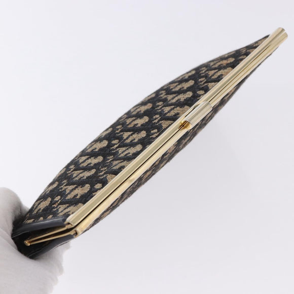 Christian Dior Trotter Canvas Clutch Bag Navy Gold Auth BA14475