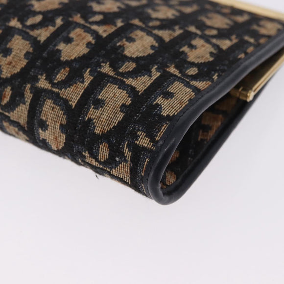 Christian Dior Trotter Canvas Clutch Bag Navy Gold Auth BA14475