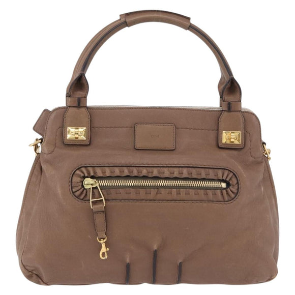 Chloe Hand Bag Leather 2way Brown Gold Auth BA14477A