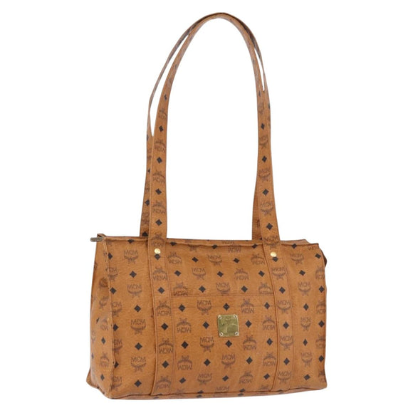 MCM Vicetos Logogram Tote Bag PVC Leather Brown Gold Auth BA14482A