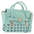 VERSACE Hand Bag Patent leather 2way Green Gold Auth BA14483-1